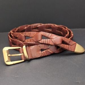 CALE Men's Full Grain Boho/Western Brown Woven Leather Belt,42.